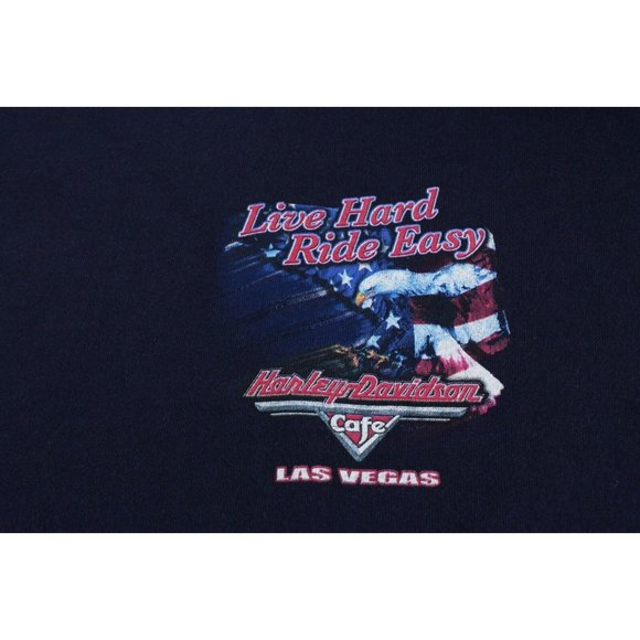 Harley Davidson Cafe Las Vegas T Shirt Live Hard Ride Easy Size XL Eagle Flag - Picture 3 of 9